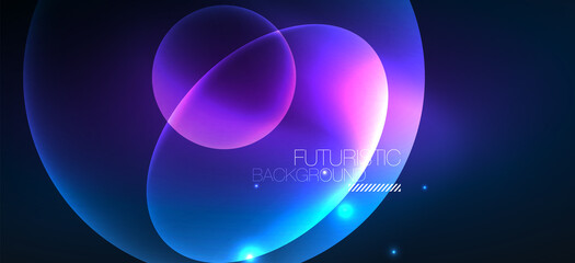 Neon ellipses abstract backgrounds. Shiny bright round shapes glowing in the dark. Vector futuristic illustrations for covers, banners, flyers and posters and other