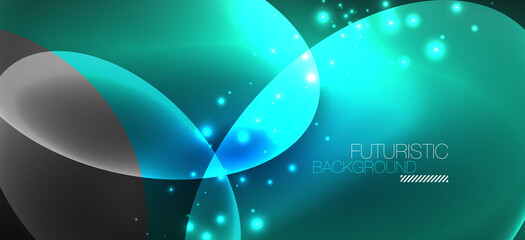 Neon ellipses abstract backgrounds. Shiny bright round shapes glowing in the dark. Vector futuristic illustrations for covers, banners, flyers and posters and other