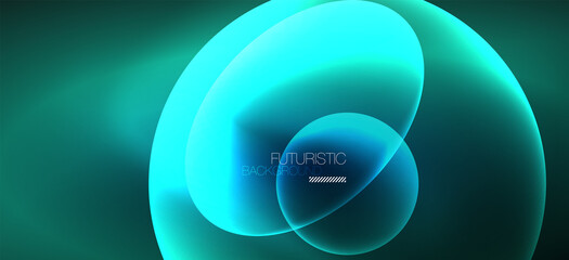 Neon ellipses abstract backgrounds. Shiny bright round shapes glowing in the dark. Vector futuristic illustrations for covers, banners, flyers and posters and other
