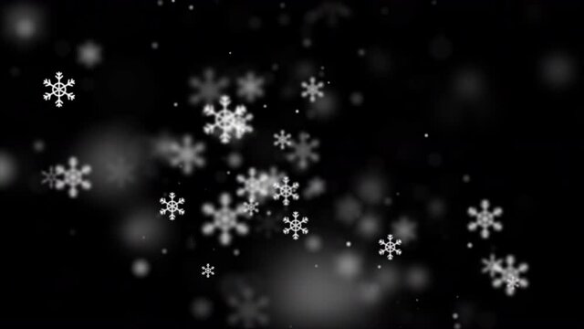 Abstract background the snowflake falling for Christmas celebration and decoration, Snow and particle video overlay on the dark background, with a depth of field effect