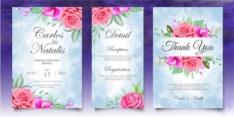 Naklejka premium Watercolor wedding invitation floral and leaves card template
