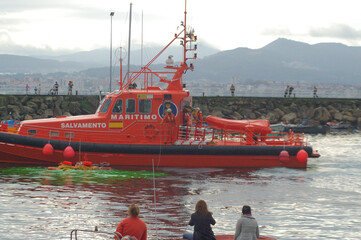 CANGAS, SPAIN - Nov 09, 2008: November 9, 2008, Cangas Vigo, Spain. Rescue exercise with boat and...