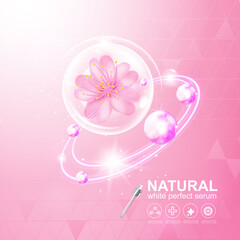 Collagen Sakura Serum or Vitamin and Background Vector Skin Care Cosmetic 