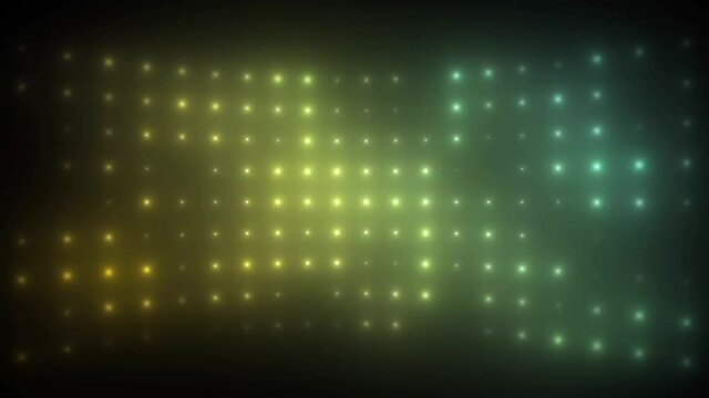 A wall grid of lights motion background that transition brightly into a different set of bright and flashy colors.