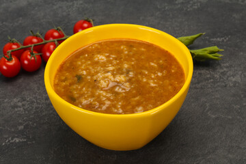 Caucasian Kharcho soup with beef meat