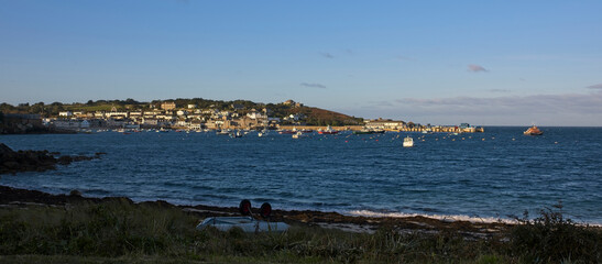 Hughtown and it's harbour, St Mary's, Isles of Scilly, Cornwall, England, UK.