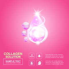 Collagen Solution Serum Drop and Vitamin Background Skin Care Cosmetic concept.