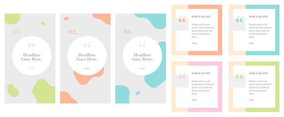 social media instagram account quote story post template set of four. background graphic design elements. backdrop. motivation inspiration. trendy pattern with pastel colors and organic shapes