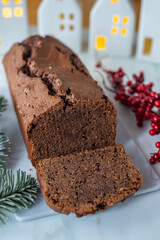 sweet Chocolate Gingerbread Cake on festive background
