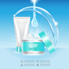 Collagen Mineral Water Serum and Vitamin Background Concept Skin Care Cosmetic.