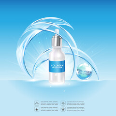 Collagen Mineral Water Serum and Vitamin Background Concept Skin Care Cosmetic.