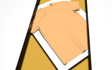 men's peach short sleeve t-shit. Flat lay photography. 3d illustration, 3d rendering