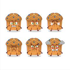 Blueberry muffin cartoon character with various angry expressions