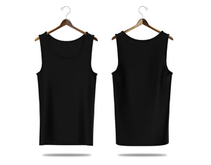 Blank sleeveless t-shirt mockup in front and back views, design presentation for print, 3d illustration, 3d rendering