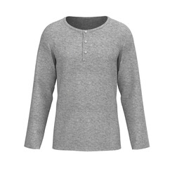 Women's gray henley t-shirt with long sleeve mockup, front view, design presentation for print, 3d illustration, 3d rendering