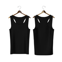 Blank sleeveless t-shirt mockup in front and back views, design presentation for print, 3d illustration, 3d rendering