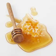 Delicious healthy golden honey with a wand