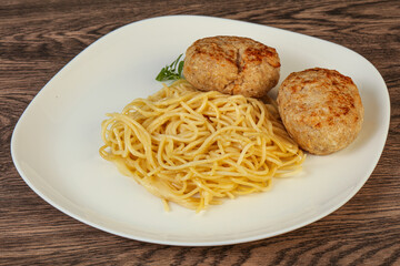 Spaghetti with homemade chicken cutlet