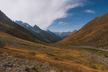 Autumn in mountain. Valley in Caucasus mountain.