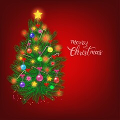 Merry Christmas Background, Illustration Christmas Tree Banner, Greeting Card, Poster, Postcard.