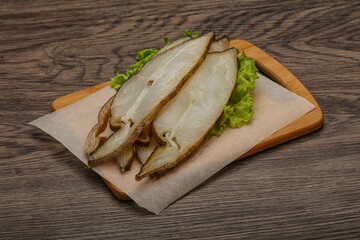Delicous smoked halibut slices snack