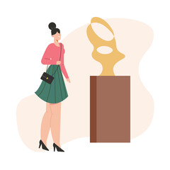 Woman at Museum of Modern Art watching sculpture