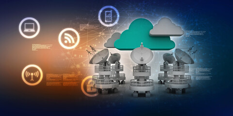 Satellite Dish and cloud, 3d rendering
