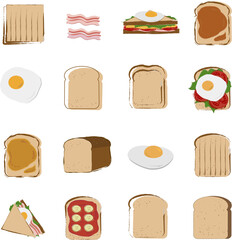 Set of breads, sandwiches and breakfast
