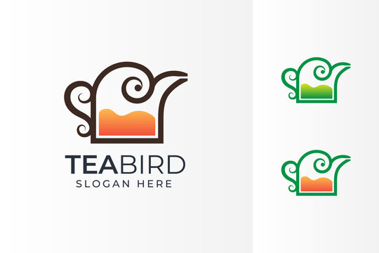 Tea or coffee shop logo combination of bird and kettle
