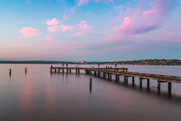 Fototapeta na wymiar Spectacular Pier In The Sunset On The Lake 