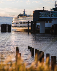 Washington State Ferry On Puget Sound Sunset 