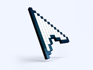 Pixel Arrow cursor isolated on background. Minimalism concept. 3D Render.