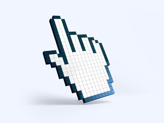 Pixel Hand icon isolated on background. Minimalism concept. 3D Render.