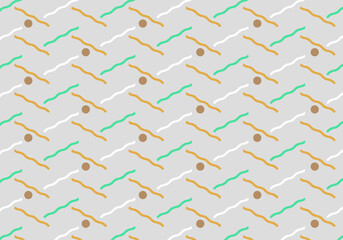 Vector of random yellow white and green curly lines mix with dots on light grey background