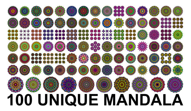 100 various mandala collections. Mandala art design Vector. Inspiring tattoo designs. Roses