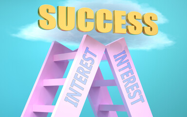 Interest ladder that leads to success high in the sky, to symbolize that Interest is a very important factor in reaching success in life and business., 3d illustration