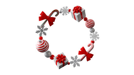 Christmas round frame on a white background. Christmas wreath. 3d illustration