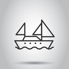Fototapeta na wymiar Tourism ship icon in flat style. Fishing boat vector illustration on white isolated background. Tanker destination business concept.