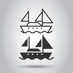 Tourism ship icon in flat style. Fishing boat vector illustration on white isolated background. Tanker destination business concept.