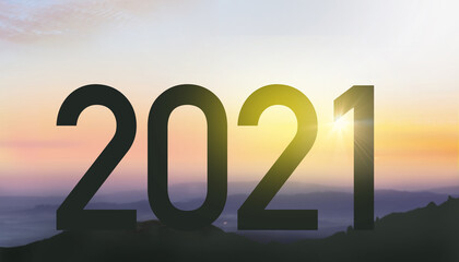 2021 new year concept. Silhouette number on the hill.