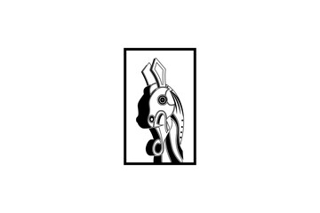 3d of head of animal in old mythology logo design template isolated on black border. monochrome style of icon. 
