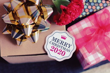 Merry Christmas 2020 with colorful decoration.