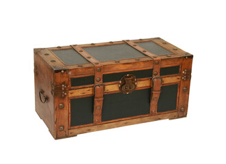 Vintage old trunk isolated on a white background © Kristians Berents/Wirestock