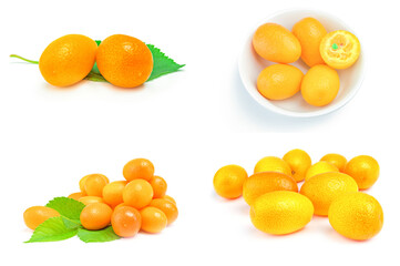Group of kumquats isolated on a white background cutout