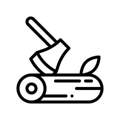 Axe stuck in a log icon, Thanksgiving related vector