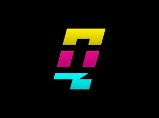 Obraz premium Q letter vector desing, Cmyk color font logo, . Dynamic split blue, pink, yellow color on black background. For social media,design elements, creative poster, web template etc.