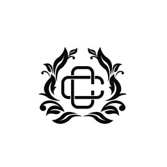 heraldic border initial letter cc simple icon design vector flat illustration design isolated background