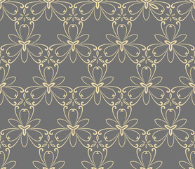 Floral ornament. Seamless abstract classic background with golden flowers. Pattern with repeating floral elements. Ornament for fabric, wallpaper and packaging
