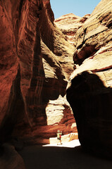 A traveler in the caves of Petra Jordan