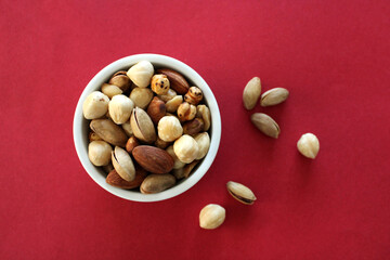 Mixed nuts and dry fruits, top view